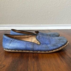 SABAH Womens Sabah Blue Leather Loafers Flats Distressed